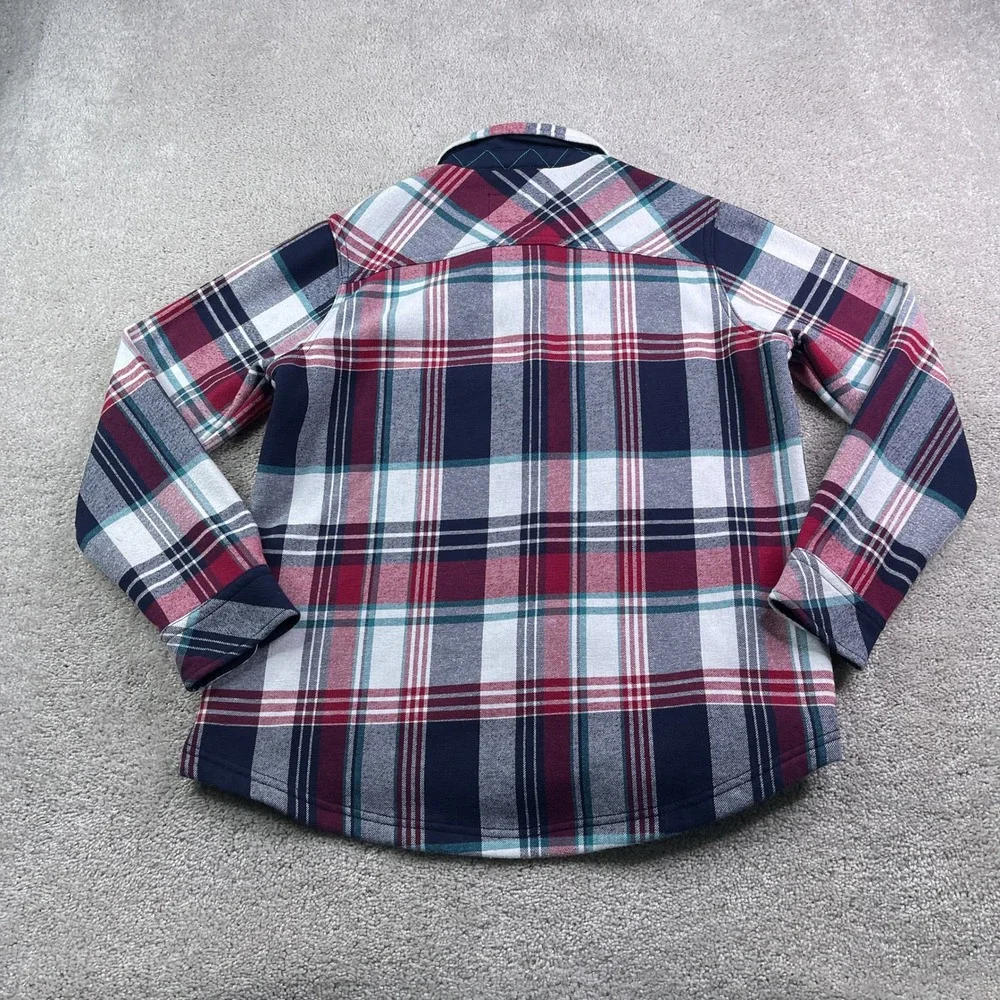 Orvis Shirt Jacket Women Large Red Blue Plaid Fleece Lined Snap Pinnacle Shacket